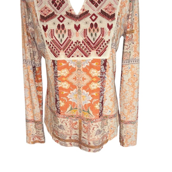 Sundance Madison Embroidered Patchwork Print Long Sleeve Tee - S - Picture 4 of 12